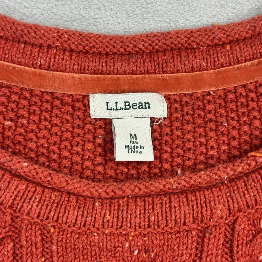 LL Bean Speckled Red Cable Knit Sweater Womens M Cottagecore Grandmacore